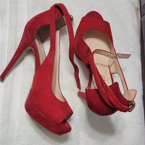Nine West Red Peep-Toe Platform Heels